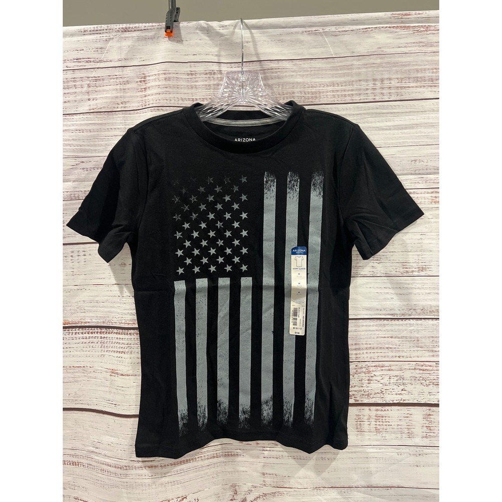 Arizona Jean Co Boys Black American Flag Graphic T-Shirt Size M 10/12 NWT